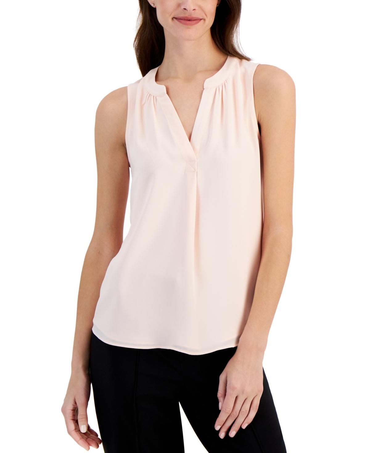 T Tahari Womens Split-Neck Sleeveless Top Product Image