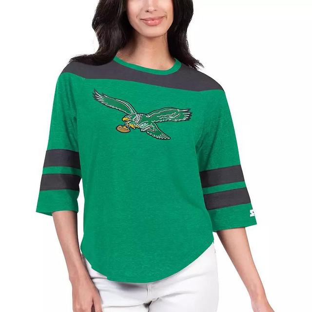 Womens Starter Kelly Philadelphia Eagles Fullback Tri-Blend 3/4-Sleeve T-Shirt Product Image