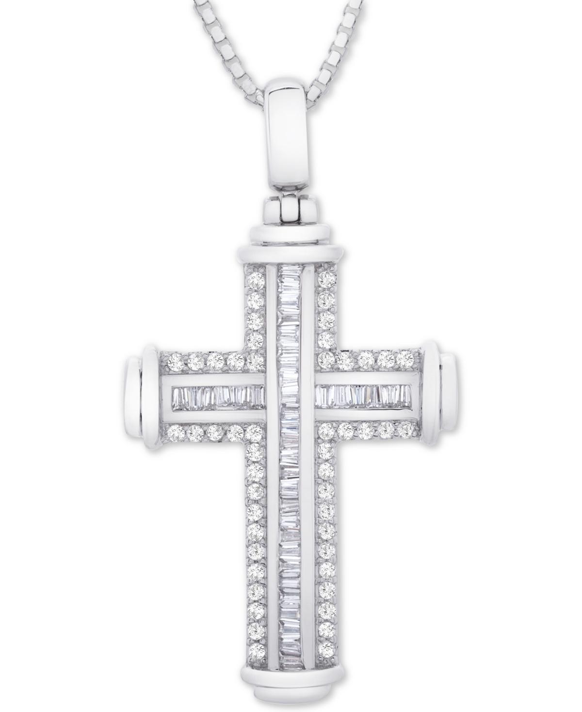 Mens Diamond Cross 22 Pendant Necklace (1 ct. t.w.) in Sterling Silver Product Image