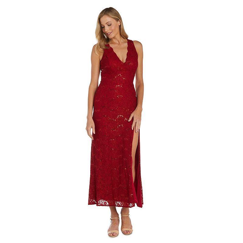 Womens Nightway Long Glitter Lace With Scalloped V-Neck Dress product image