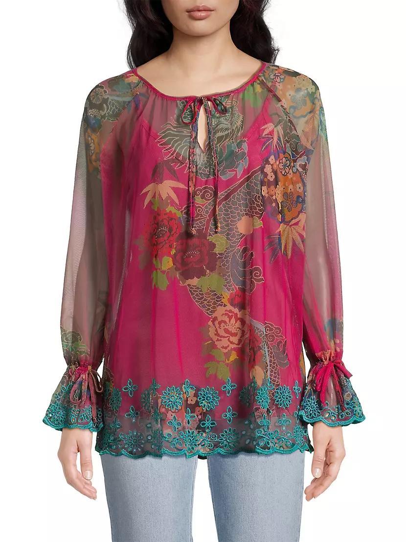 Mazzy Floral Mesh Peasant Blouse Product Image