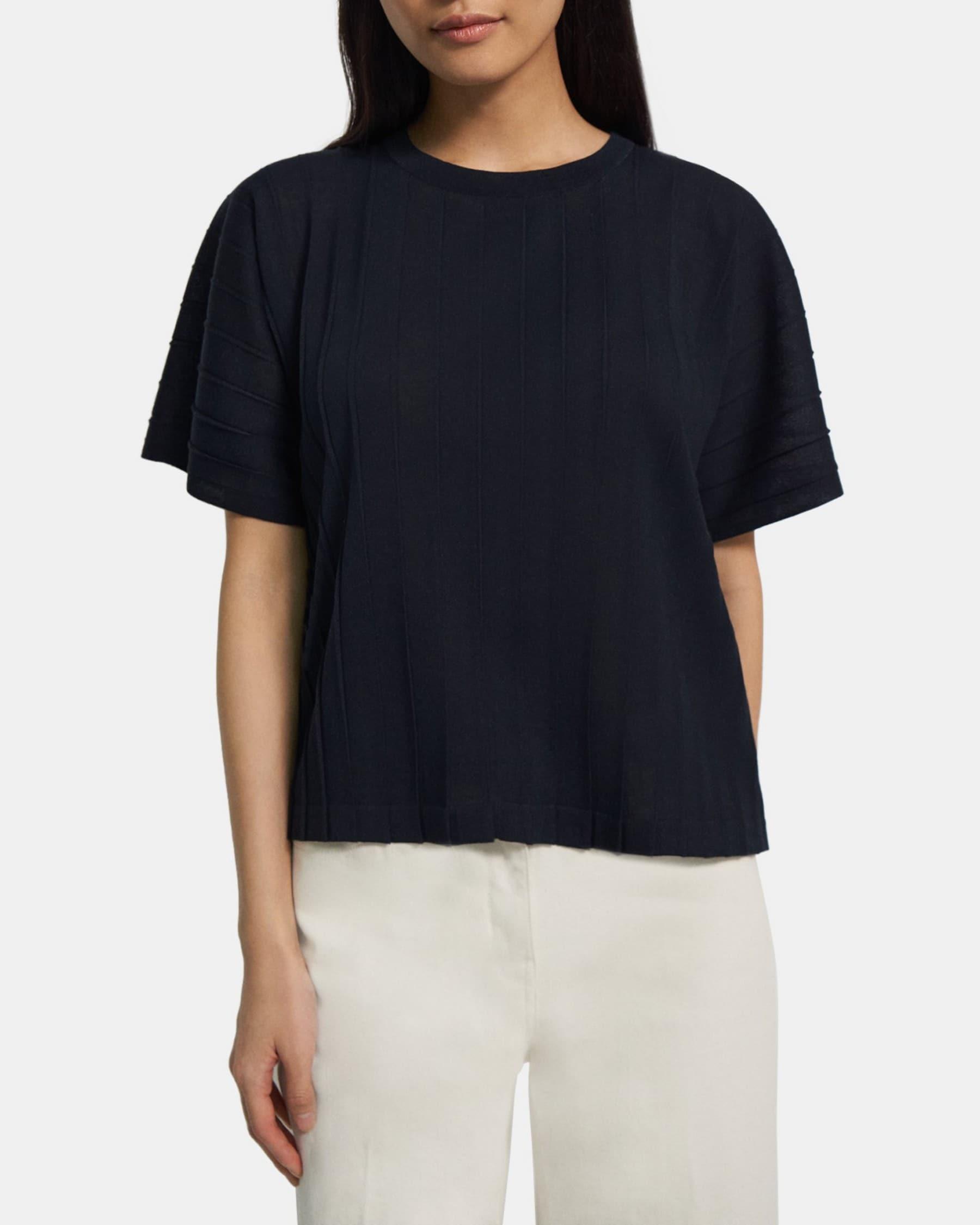 Pleated Short-Sleeve Sweater in Cotton Blend Product Image