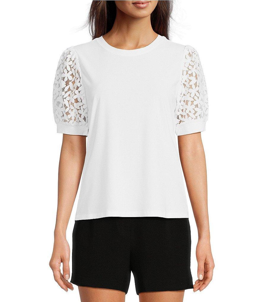 CeCe Lace Puff Short Sleeve Crew Neck Blouse Product Image