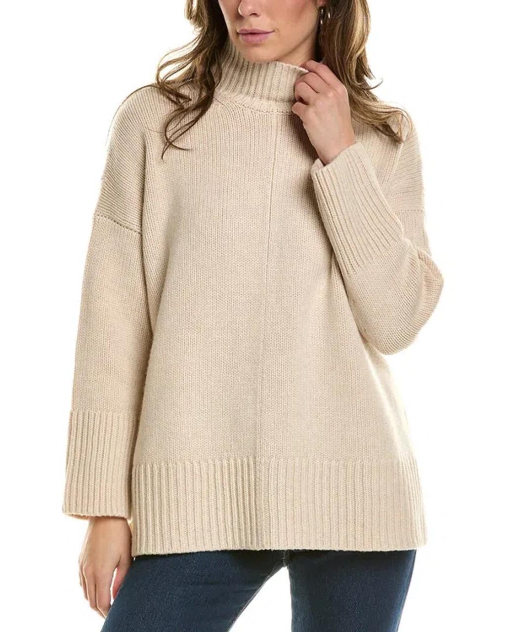 Mixed Gauge Turtleneck Wool & Cashmere-blend Tunic Sweater In Brown Product Image