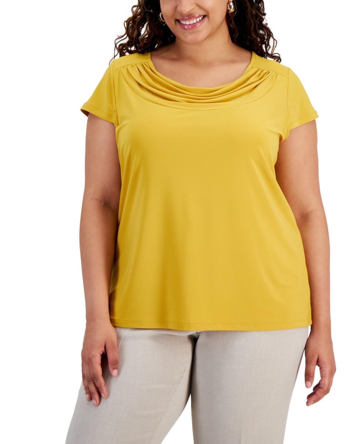 Kasper Plus Size Stretch Knit Short-Sleeve Cowl-Neck Top Product Image