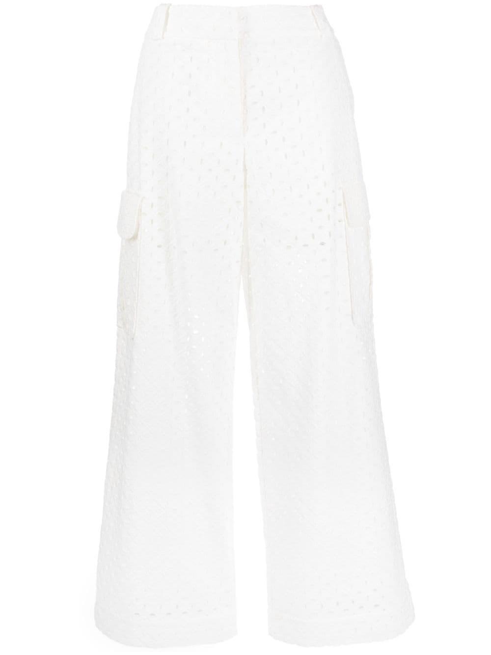 Matchmaker Broderie Anglaise Cotton Wide-leg Pants In Ivory Product Image