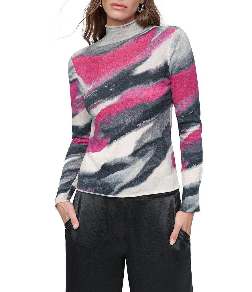 DKNY by Donna Karan Exposed Seam Printed Turtleneck Long Sleeve Sweater Product Image