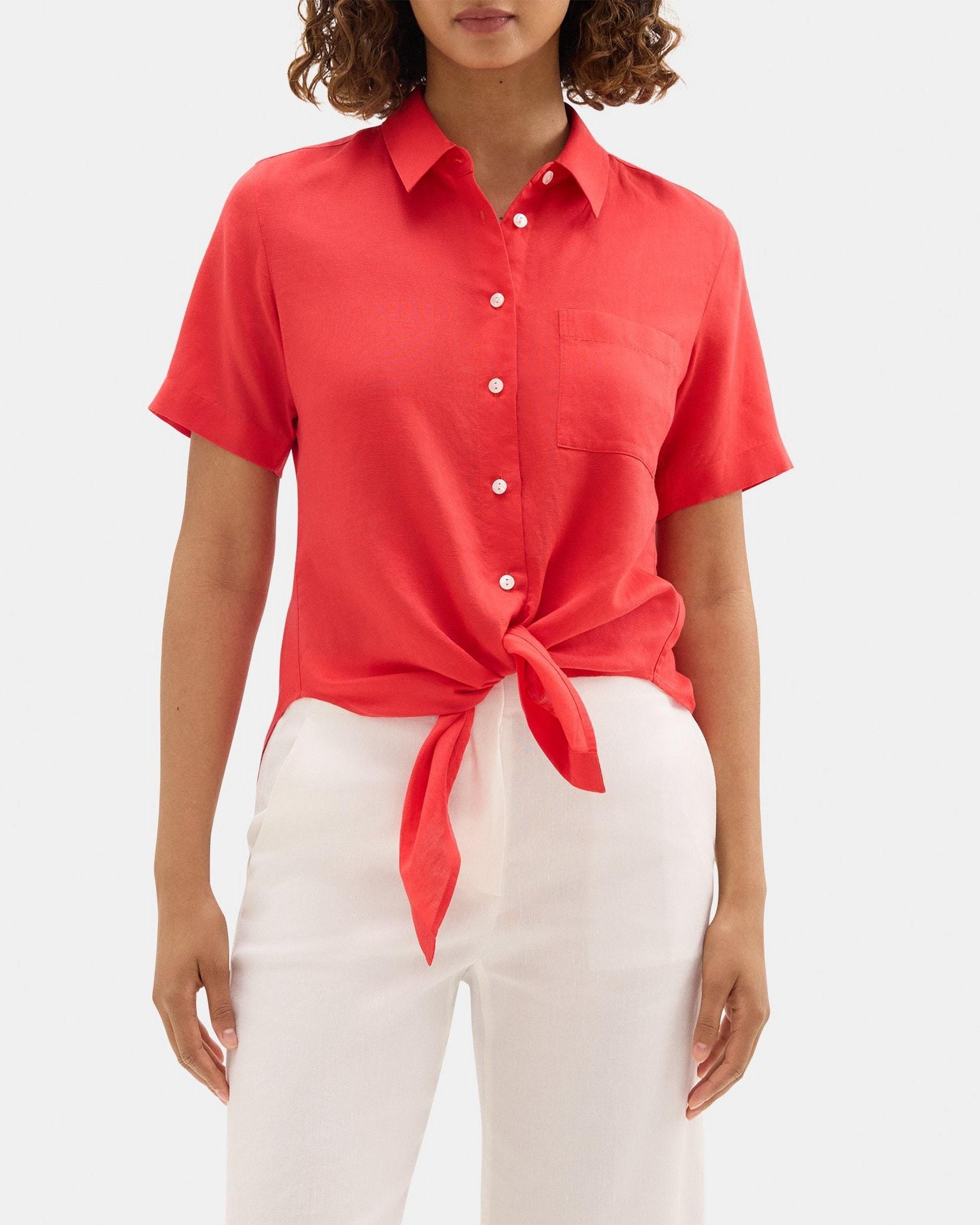 Tie-Front Shirt in Linen-Tencel Product Image