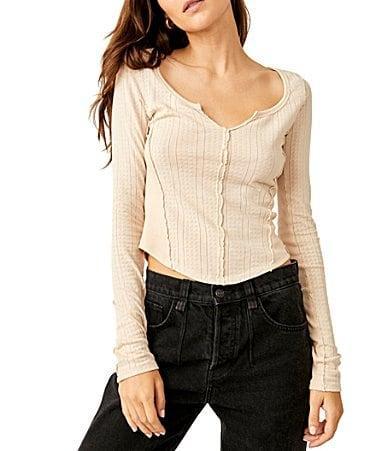 Free People Eyes On You Long Sleeve (Birch) Women's Clothing Product Image