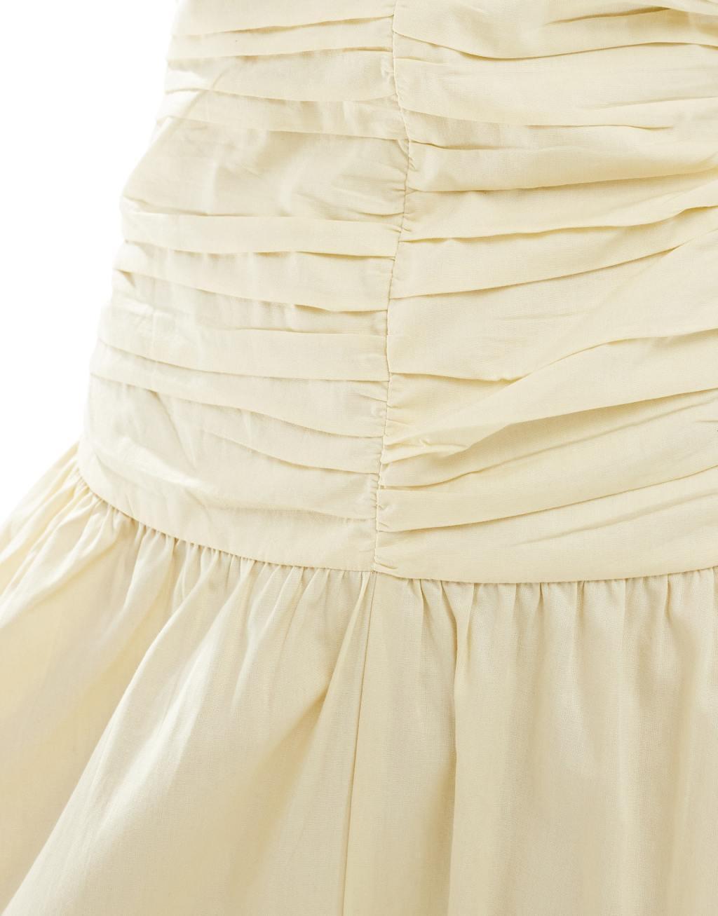 ASOS DESIGN full skirt off-shoulder midi dress with ruched bodice in buttermilk Product Image