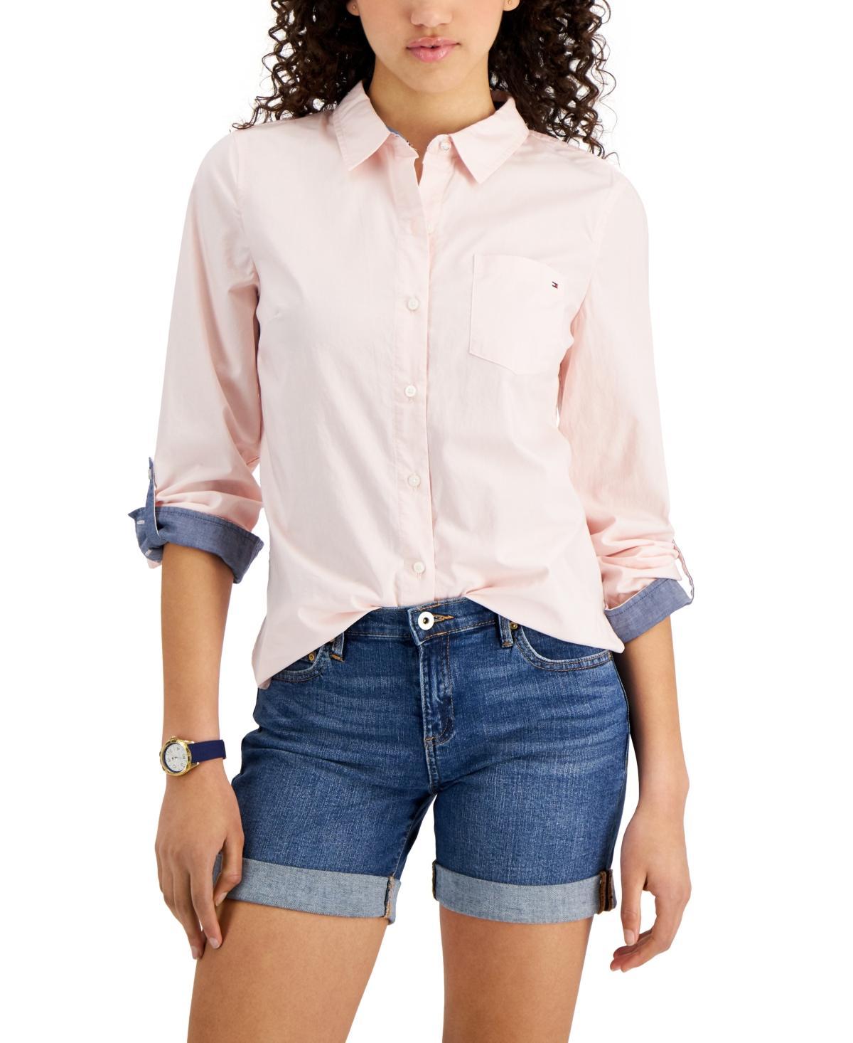 Tommy Hilfiger Womens Cotton Roll-Tab Button-Up Shirt Product Image