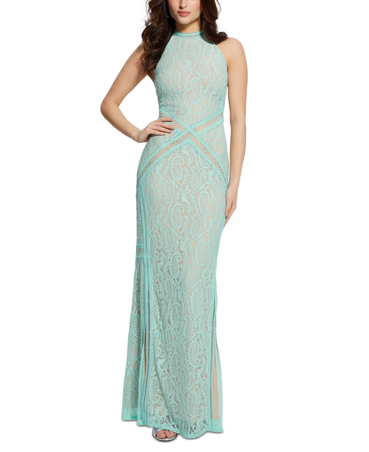 Guess Womens New Liza Lace Halter Sleeveless Gown Product Image