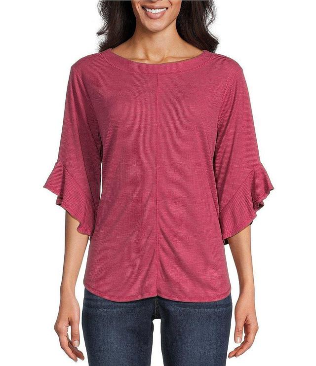 Westbound Knit 3/4 Ruffle Sleeve Crew Neck Pullover Top Product Image