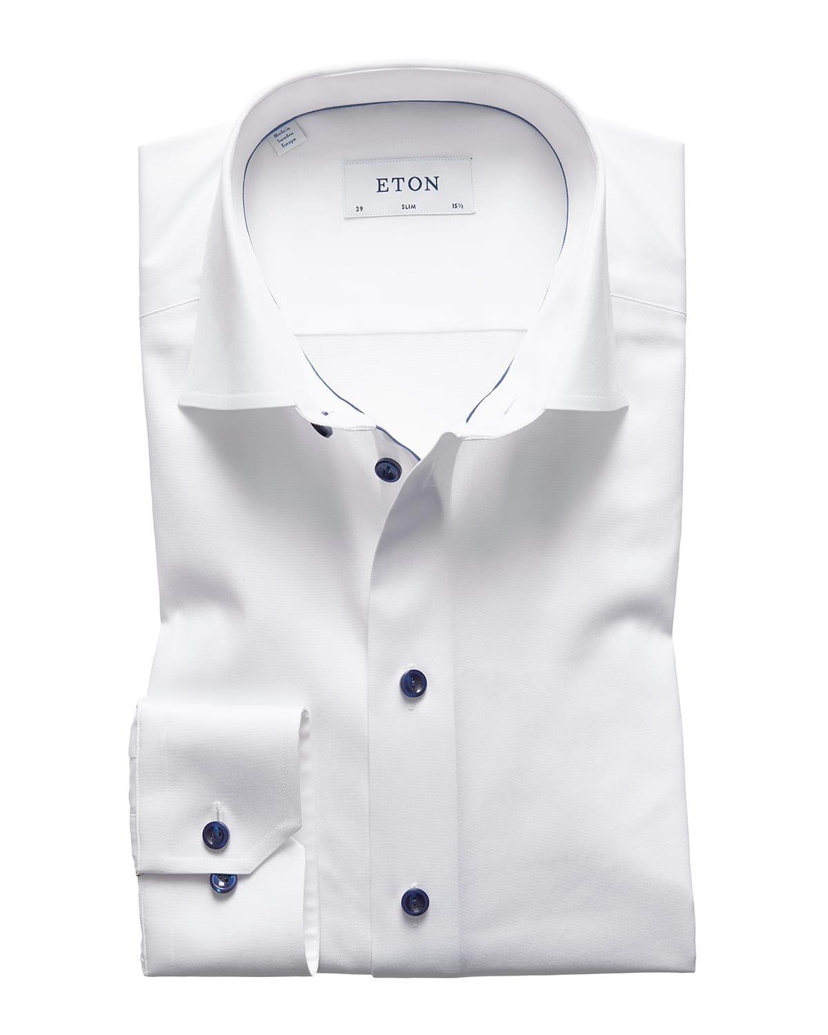 Mens Slim-Fit Twill Dress Shirt with Navy Details Product Image