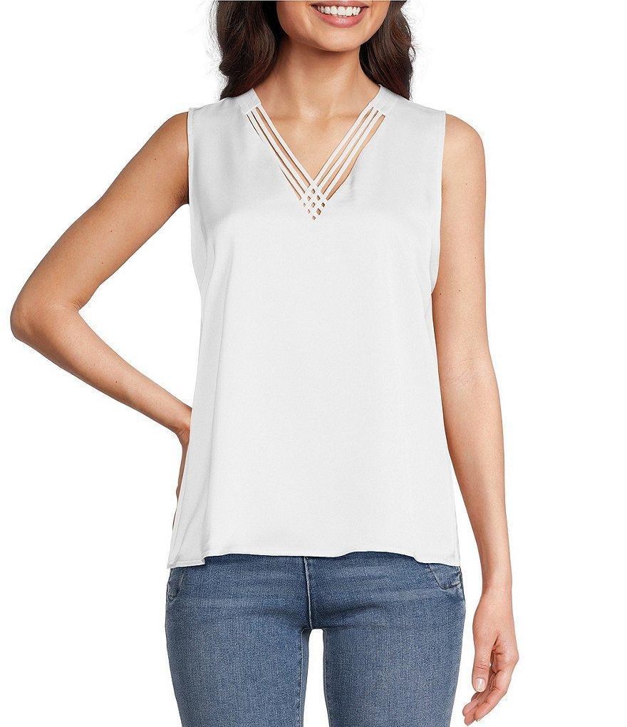 KARL LAGERFELD PARIS Strappy V-Neckline Sleeveless Blouse Product Image