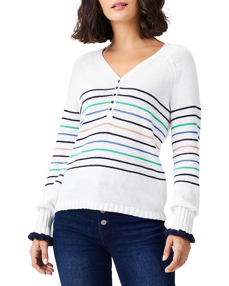 NIC  ZOE Maritime Stripe Print Knit V-Neck Long Sleeve Sweater Product Image