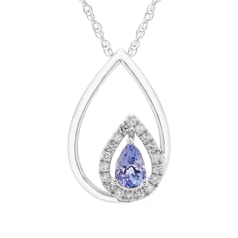 Boston Bay Diamonds Sterling Silver Diamond Accent & Gemstone Pear Shape Pendant Necklace, Womens Blue Product Image