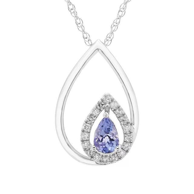 Boston Bay Diamonds Sterling Silver Diamond Accent & Gemstone Pear Shape Pendant Necklace, Womens Tanzanite Product Image