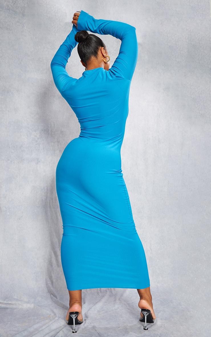 Plus Bright Blue Laser Cut Long Sleeve Maxi Dress Product Image