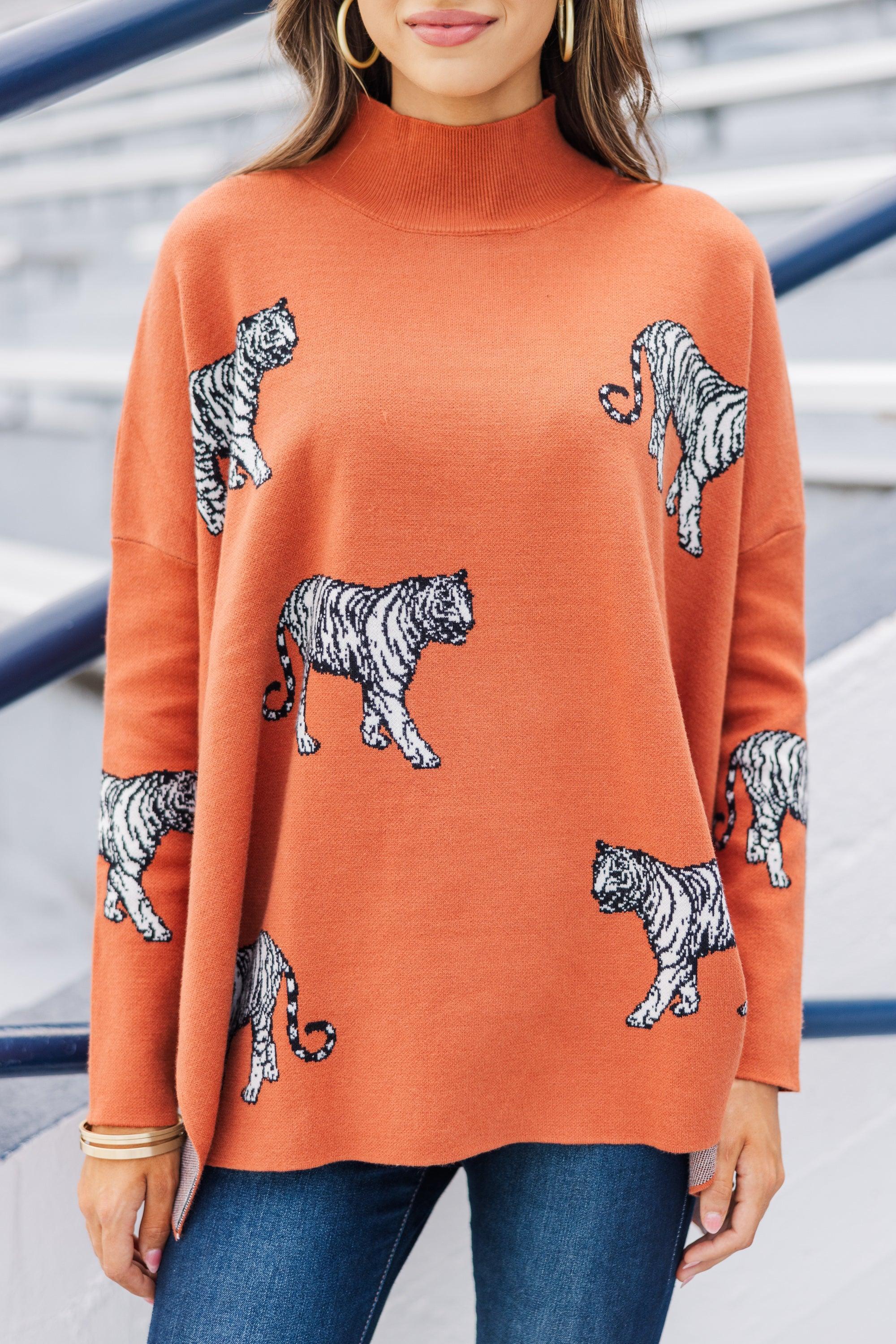 Quick Decisions Rust Orange Tiger Sweater Female Product Image