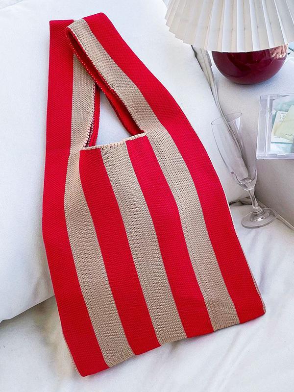 Contrast Color Striped Bags Woven Handbag Product Image