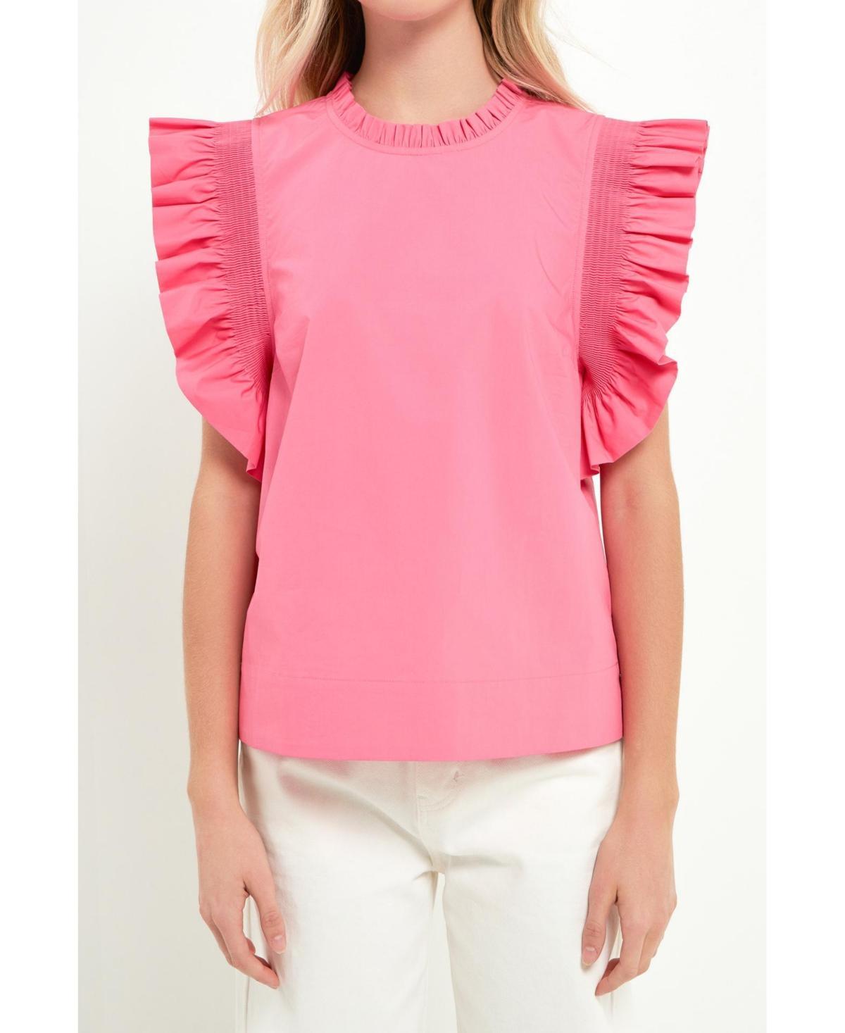 English Factory Womens Ruffle Sleeve Poplin Top Product Image