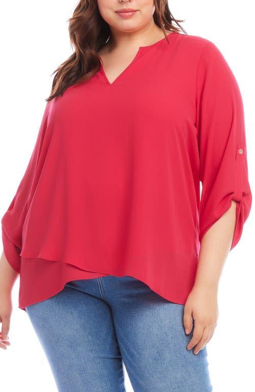 Karen Kane Plus Size Asymmetric Hem Wrap Top (Hot ) Women's Clothing Product Image