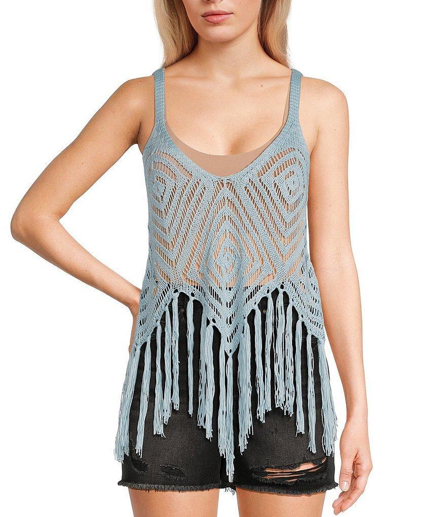 Say What V-Neck Crochet Fringe Tank Product Image