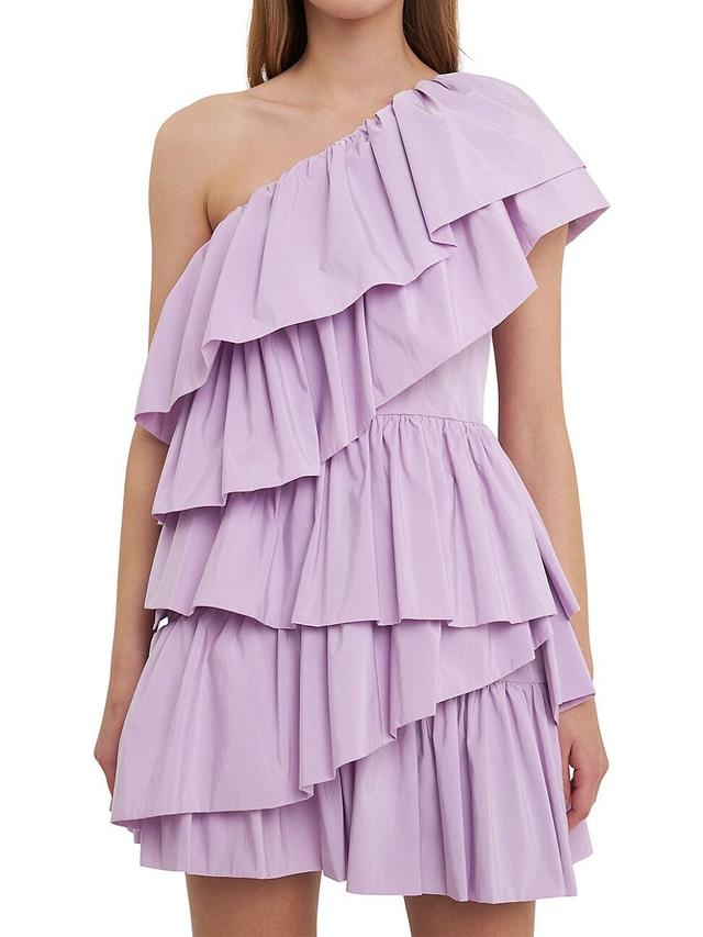 Womens One-Shoulder Ruffled Mini Dress Product Image