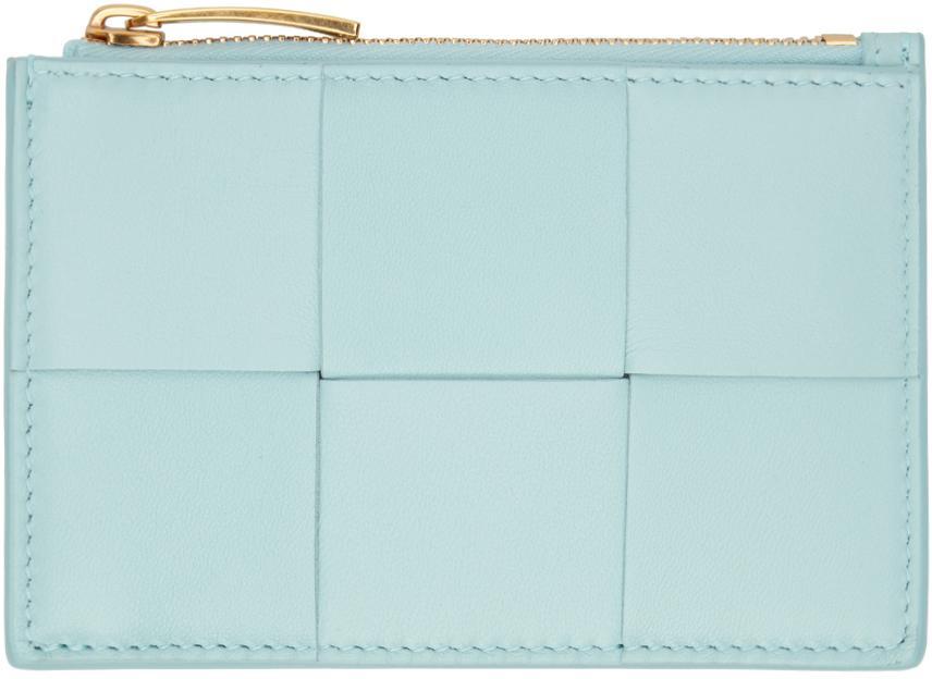 BOTTEGA VENETA Blue Cassette Key Pouch Card Holder In 3902 Teal Washed Gol Product Image