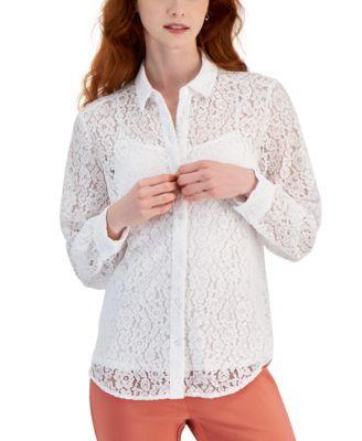 Women's Lace Button-Down Long-Sleeve Shirt, Created for Macy's  Product Image