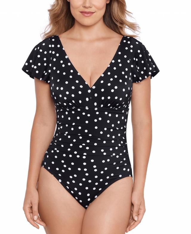 Swim Solutions Womens Flutter-Sleeve Polka Dot One-Piece Swimsuit, Created for Macys Product Image