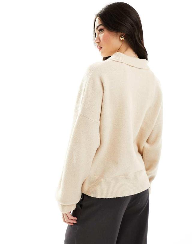 ASOS DESIGN knit collar shirt cardigan in oatmeal Product Image