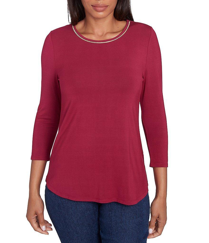 Ruby Rd. Knit Beaded Embellished Scoop Neck 3/4 Sleeve Top Product Image