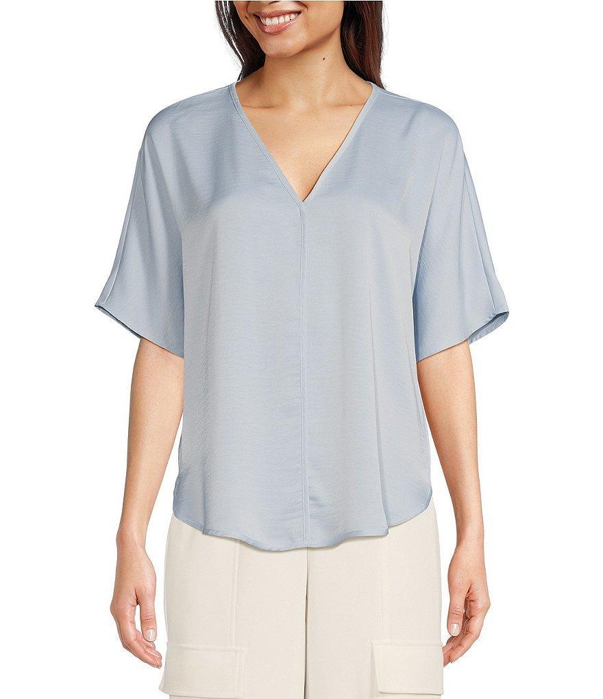 DKNY Woven V-Neck Short Sleeve Blouse product image