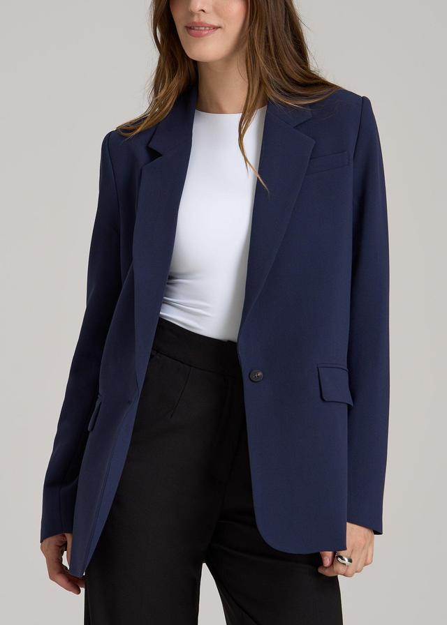 Boyfriend-Fit Single Button Blazer for Tall Women in Navy Product Image