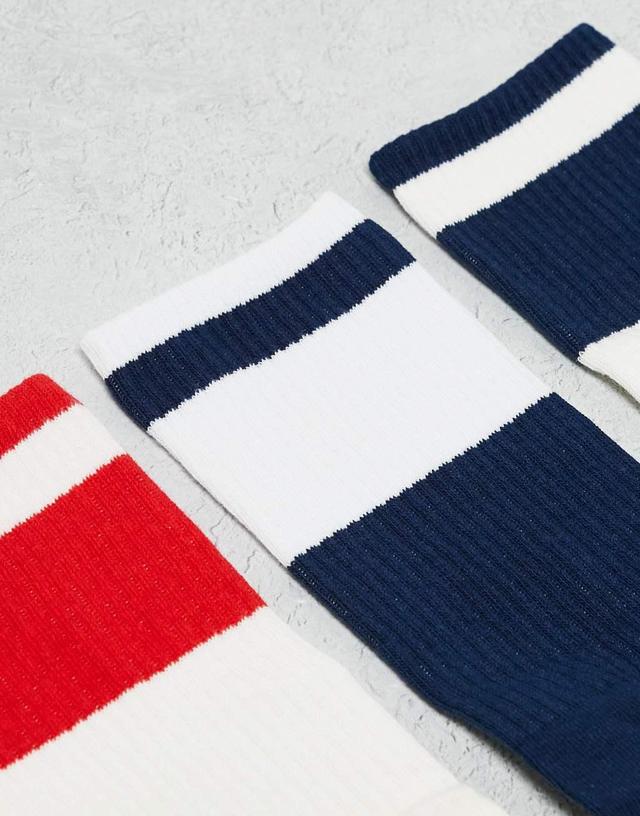 ASOS DESIGN 3 pack chunky striped socks in multiple colors Product Image