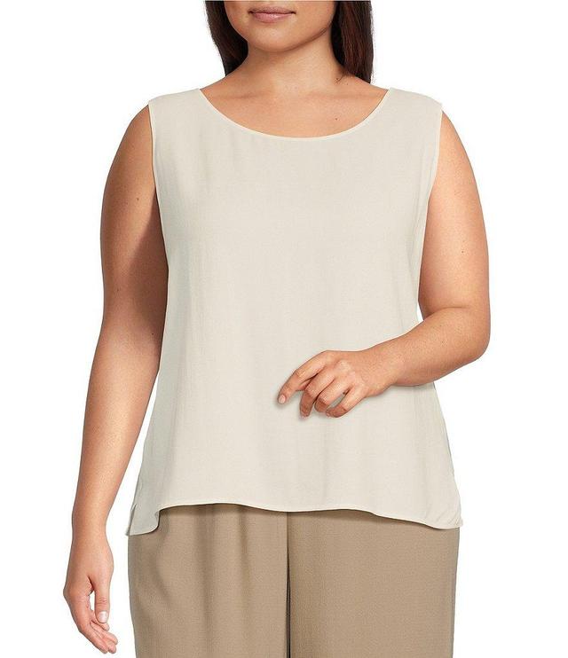 Eileen Fisher Plus Size Silk Georgette Crepe Scoop Neck Sleeveless Tank Top Product Image