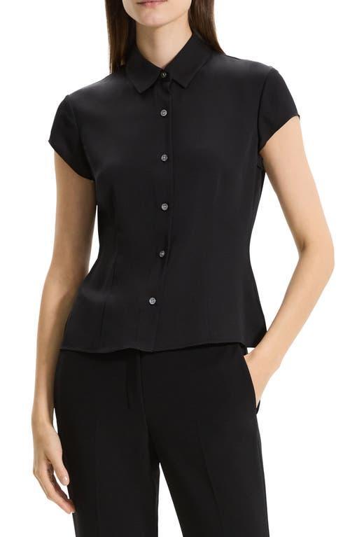 Womens Cap-Sleeve Silk Button-Front Shirt Product Image