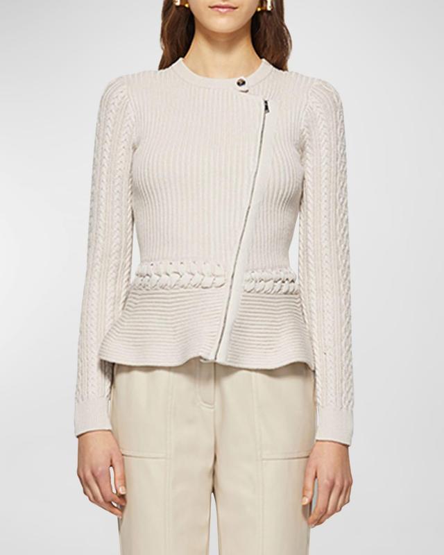 Andi Mixed-Knit Cotton Peplum Jacket Product Image