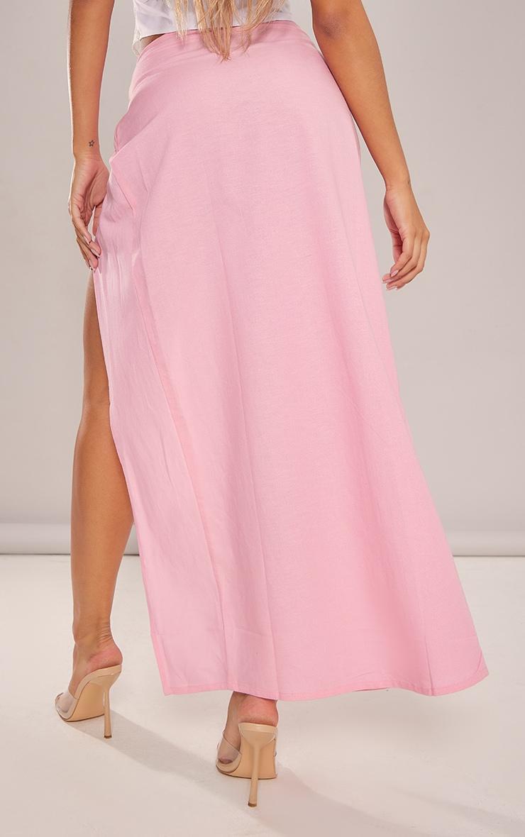 Pink Linen Look Knot Front Extreme Split Maxi Skirt Product Image