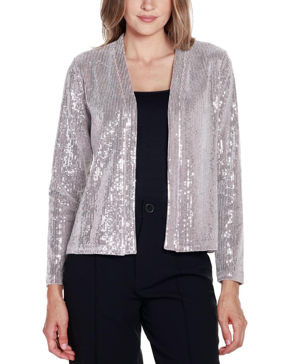 Belldini Womens Black Label Stretch Velvet Sequin Knit Cardigan Top Product Image