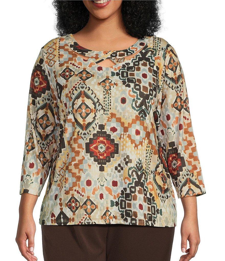 Allison Daley Plus Size 3/4 Sleeve Crossover Keyhole Neck Knit Top Product Image