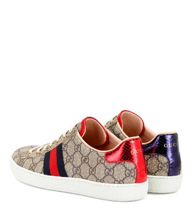 Ace Gg Supreme Metallic Watersnake-trimmed Logo-print Coated-canvas Sneakers In Beige Product Image