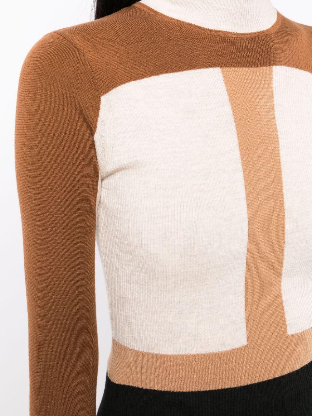 Colorblock Wool Intarsia Turtleneck Sweater In Multicolor Brown Product Image