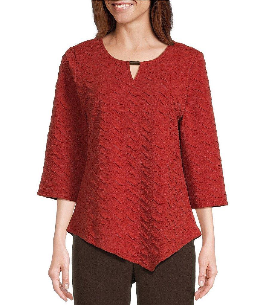 Allison Daley 3/4 Sleeve Keyhole Neck Asymmetric Hem Jacquard Chevron Knit Top Product Image