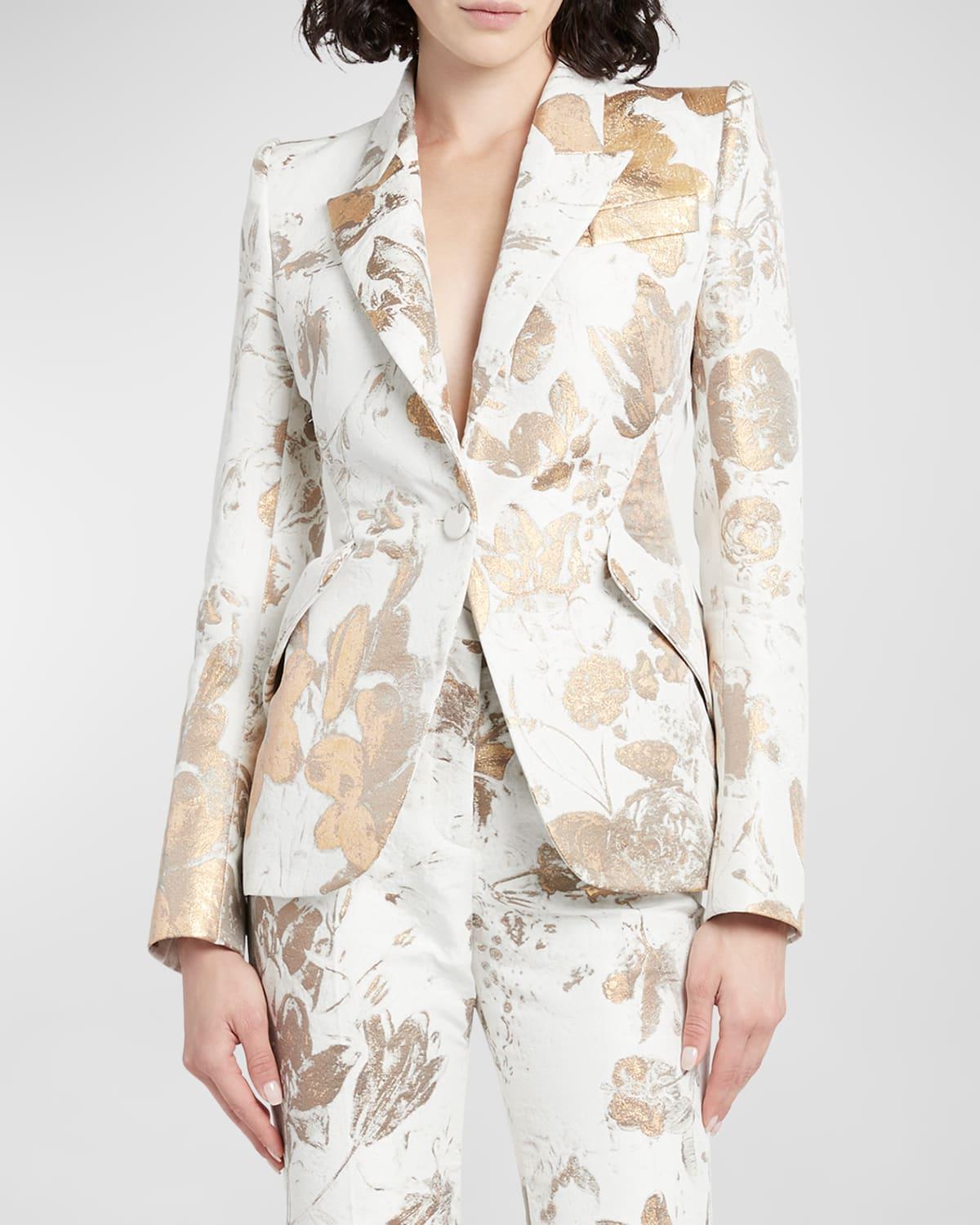 Metallic Floral Brocade Single-Breasted Blazer Jacket Product Image