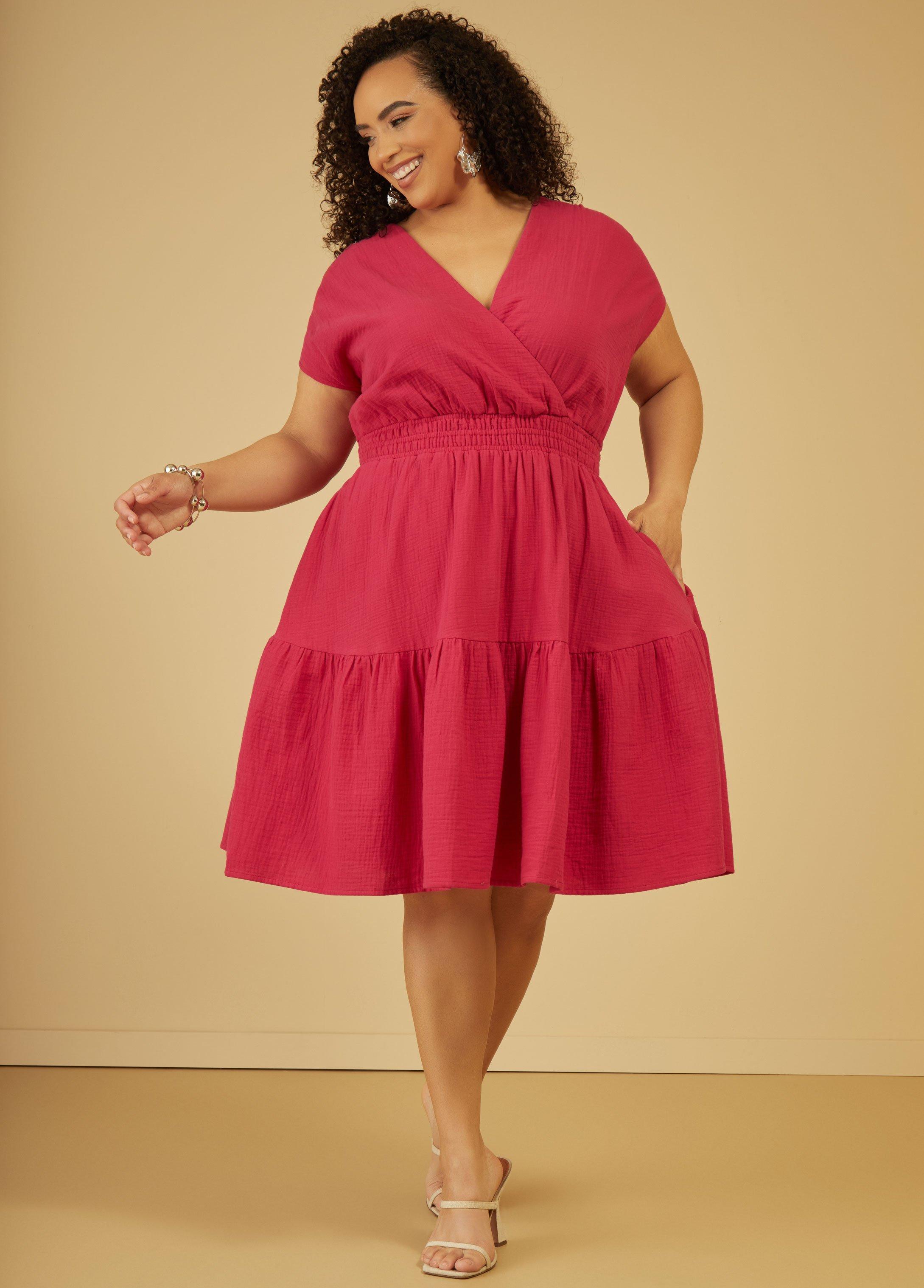 Plus Size Cotton Gauze Faux Wrap Dress Ashley Stewart Product Image