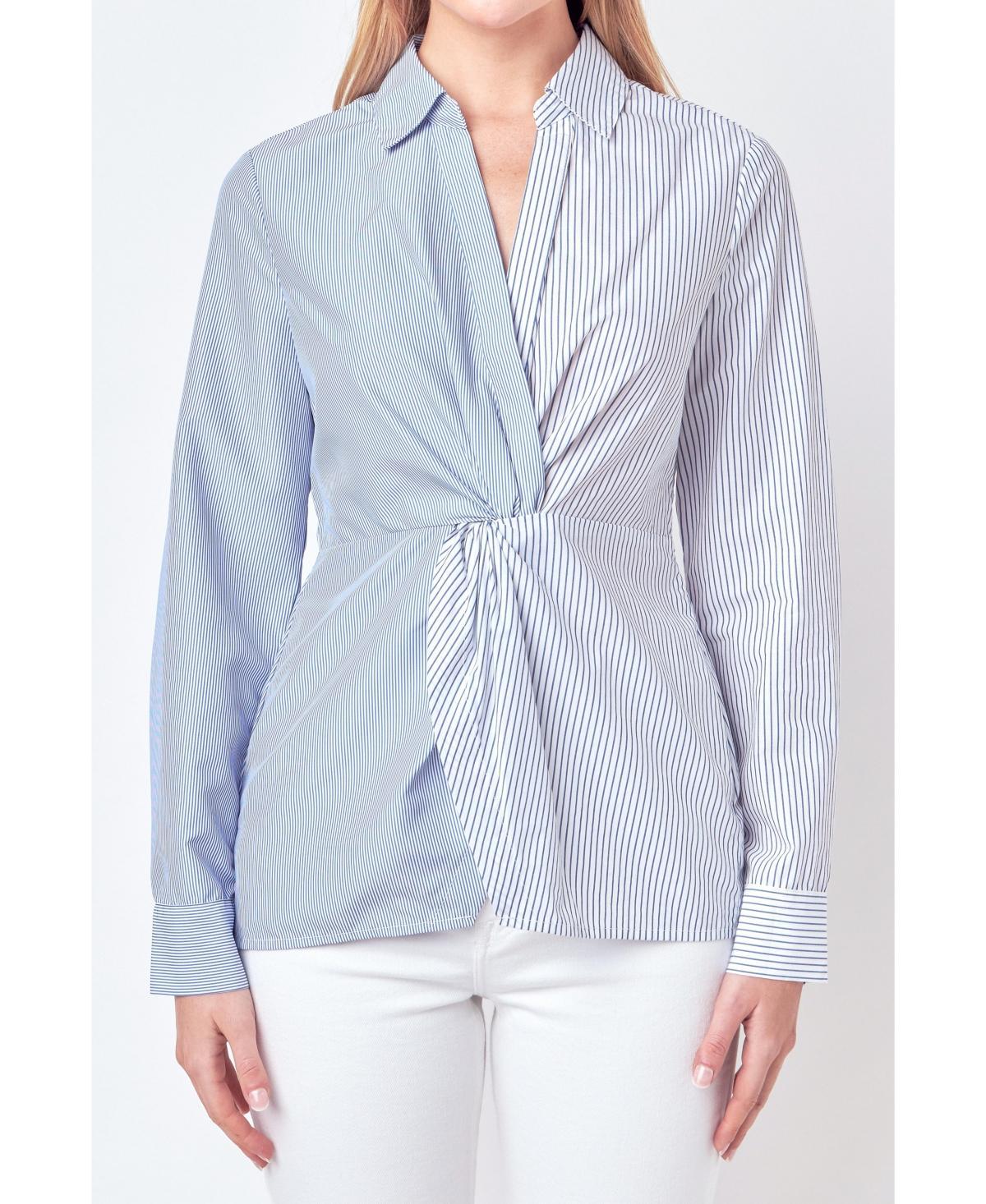 English Factory Womens Striped Combo Twist Front Shirt - White Product Image