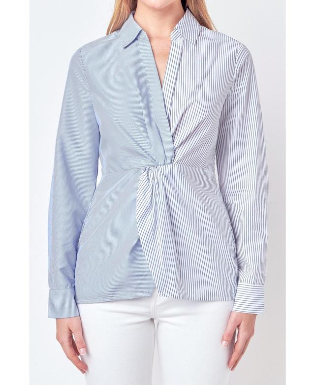 Womens Striped Combo Twist Front Shirt Product Image